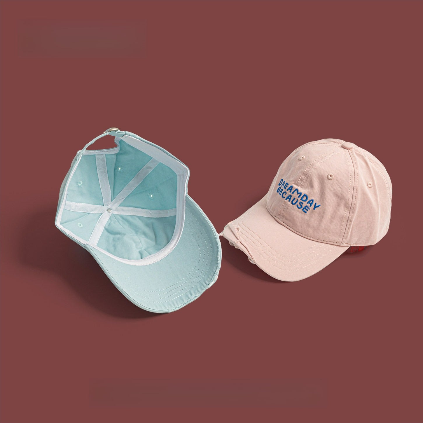 DREAMDAY BECAUSE | Retro Alphabet Embroidery Ripped Baseball Cap