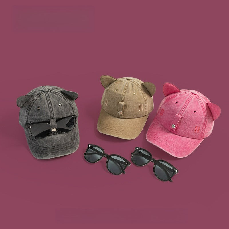 Cat Ears Sunglasses Pink Baseball Cap