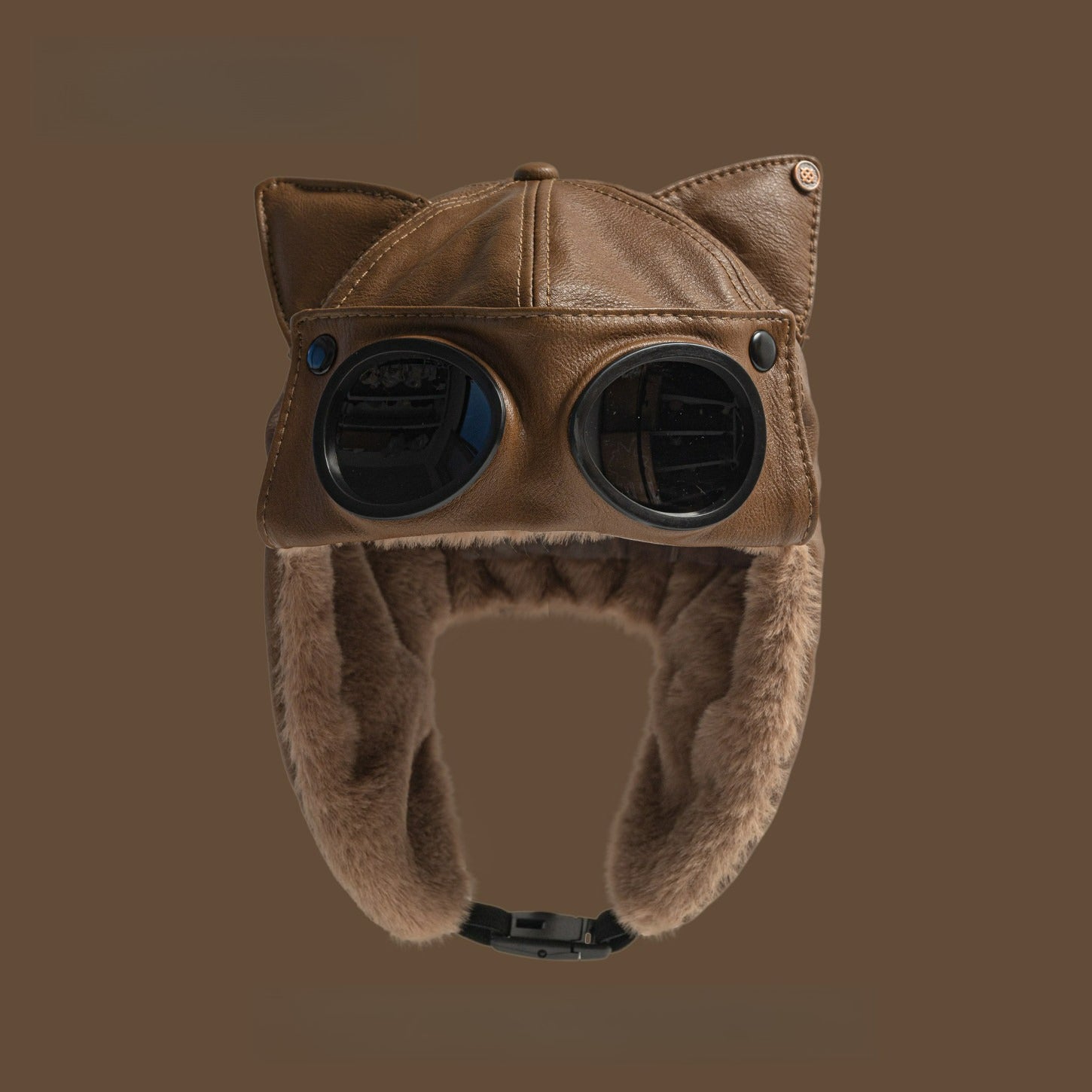 Pu Leather Cat Ear Sunglasses Trendy Cool Pilot Hat