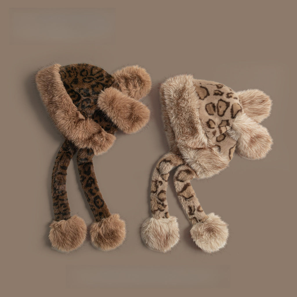 Leopard Print Cute Ears Plush Hat