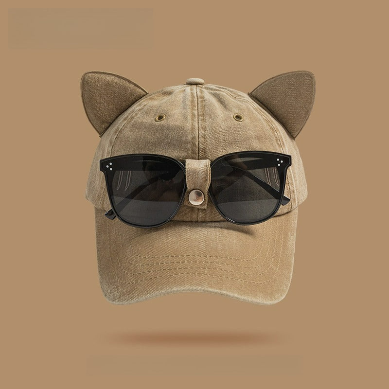 Cat Ears Sunglasses Pink Baseball Cap