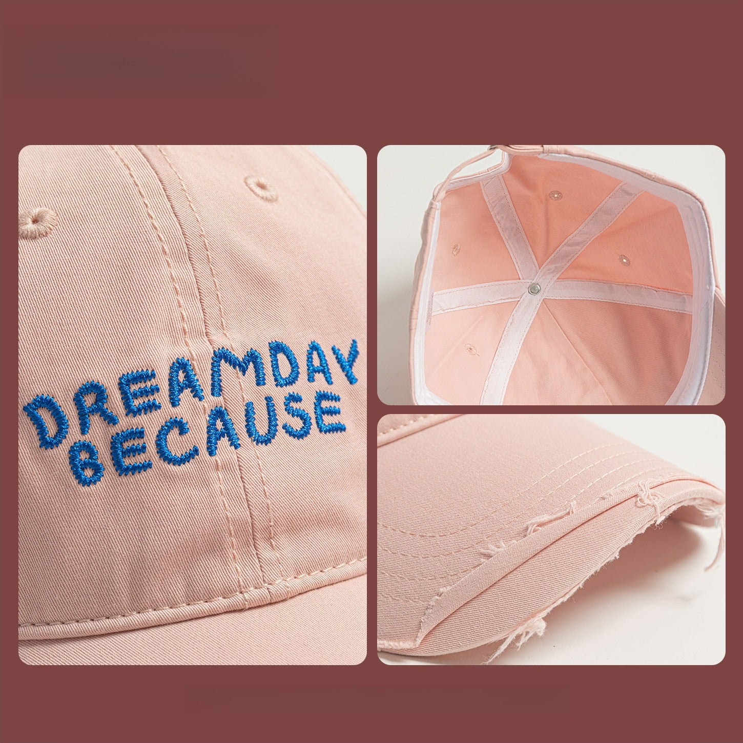 DREAMDAY BECAUSE | Retro Alphabet Embroidery Ripped Baseball Cap