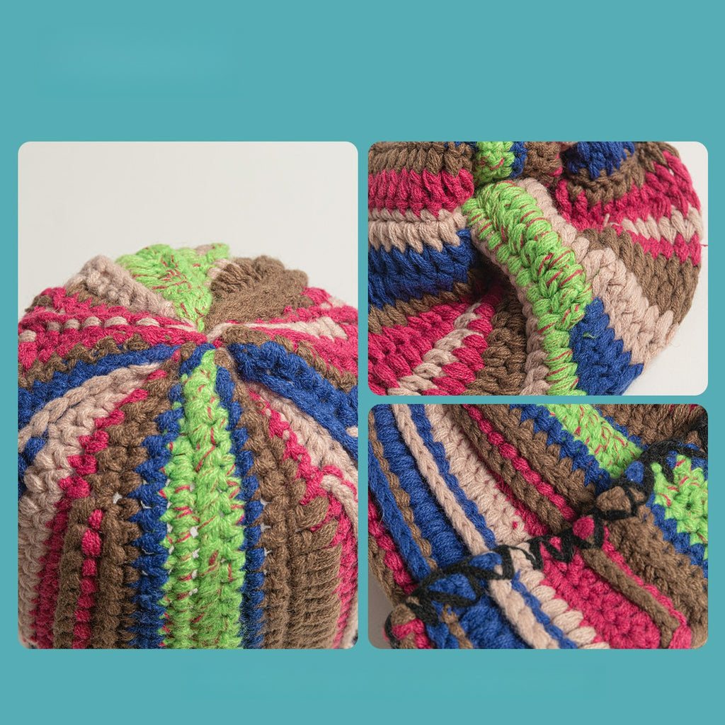 Thick Wool Striped Hip-hop Street Hat
