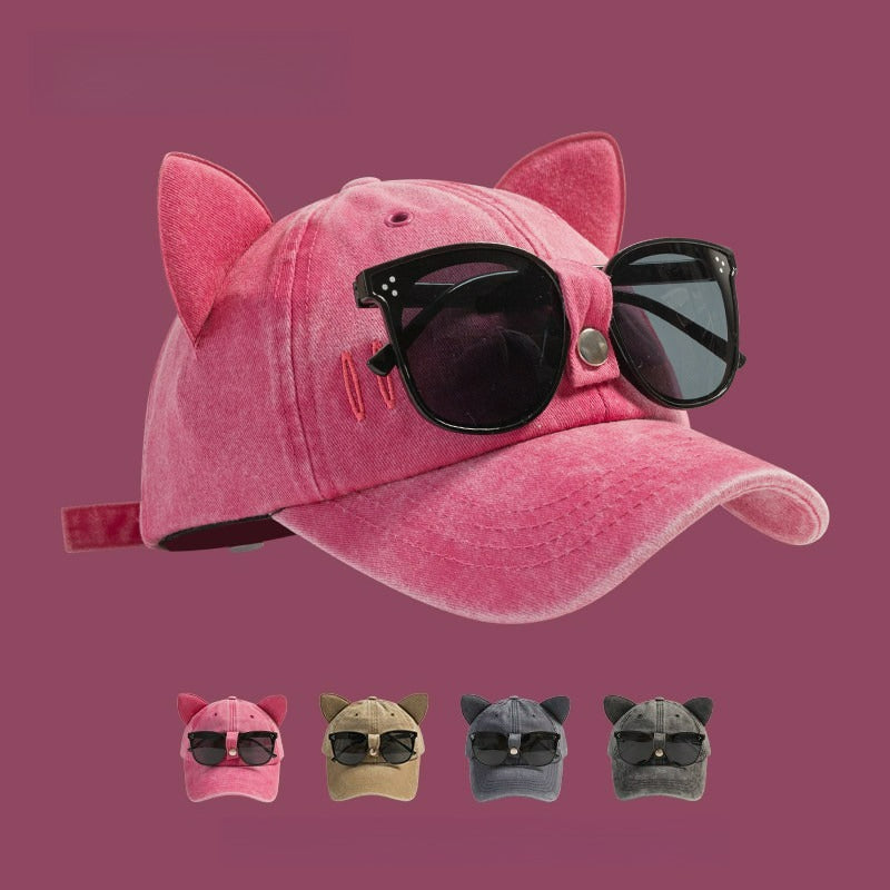 Cat Ears Sunglasses Pink Baseball Cap