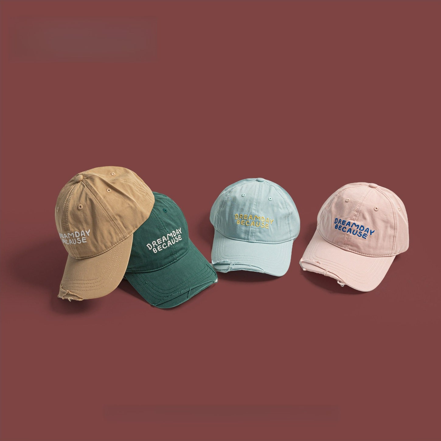 DREAMDAY BECAUSE | Retro Alphabet Embroidery Ripped Baseball Cap