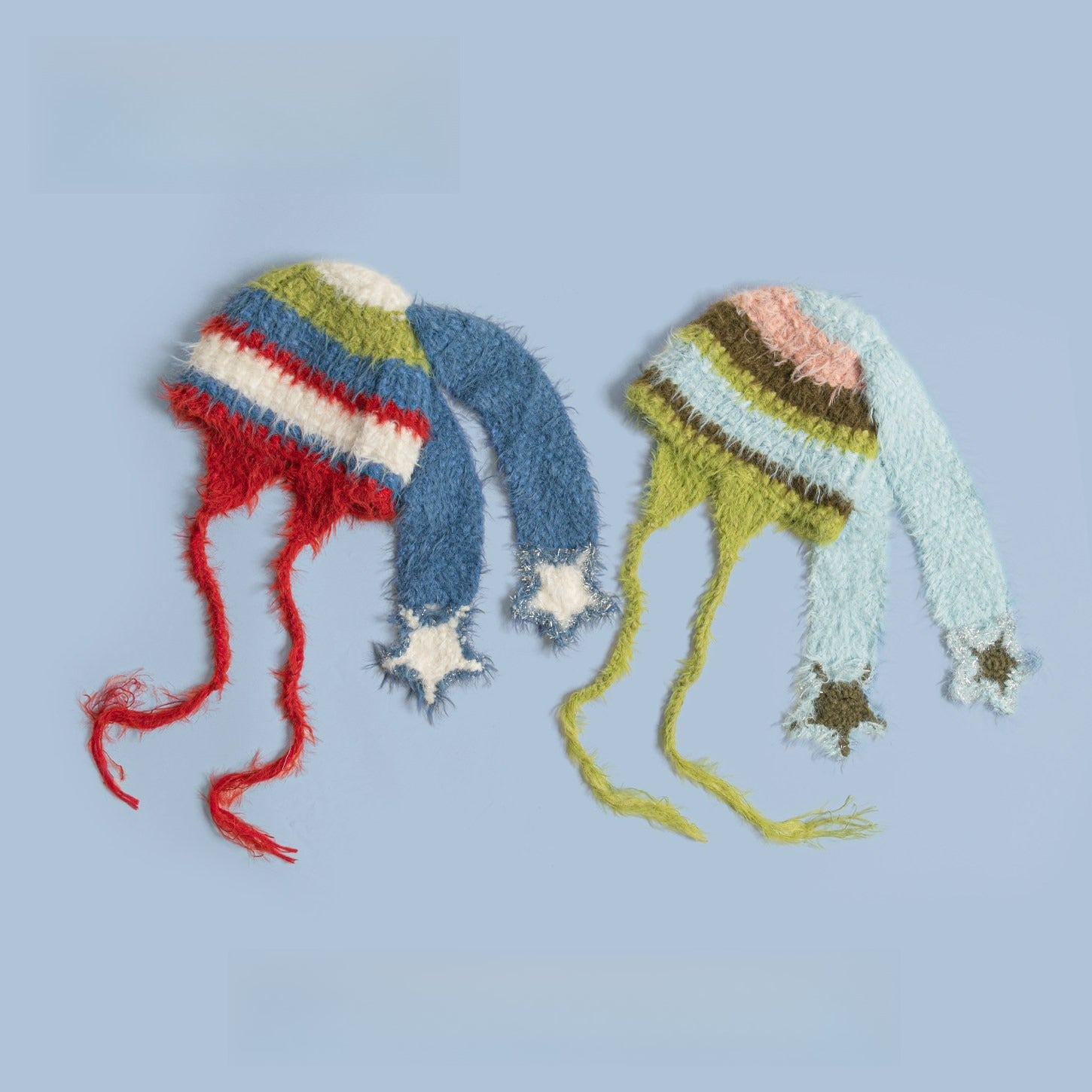 Striped Stars Plush Hat Cute Ears Winter Pullover Hat