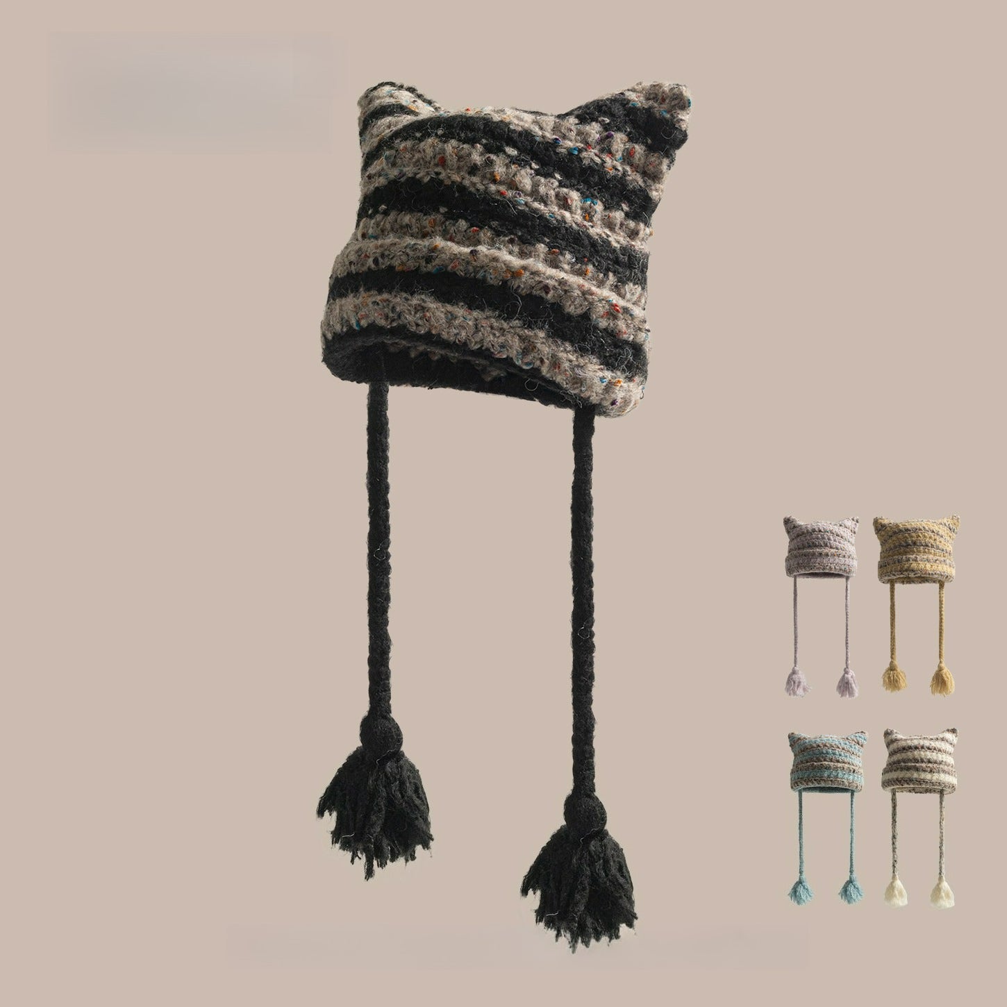 Cute Cat Ear Striped Knitted Hat