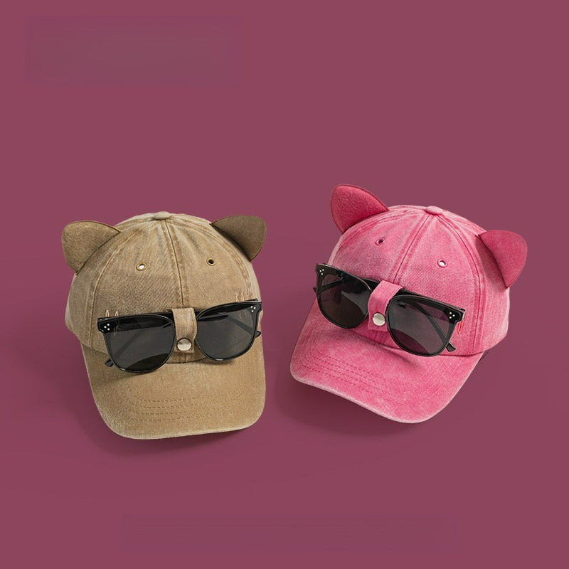 Cat Ears Sunglasses Pink Baseball Cap