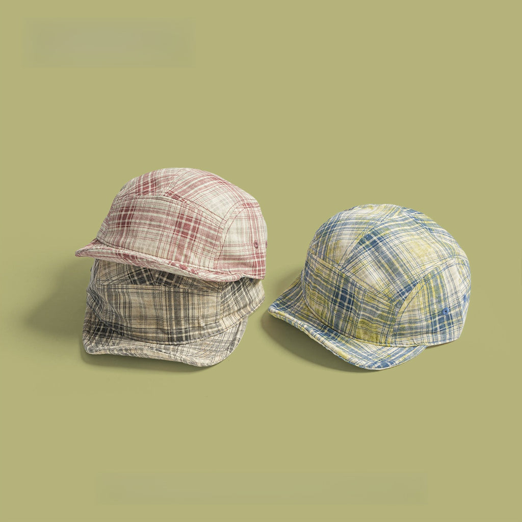 Soft-brimmed Retro Plaid Baseball Cap