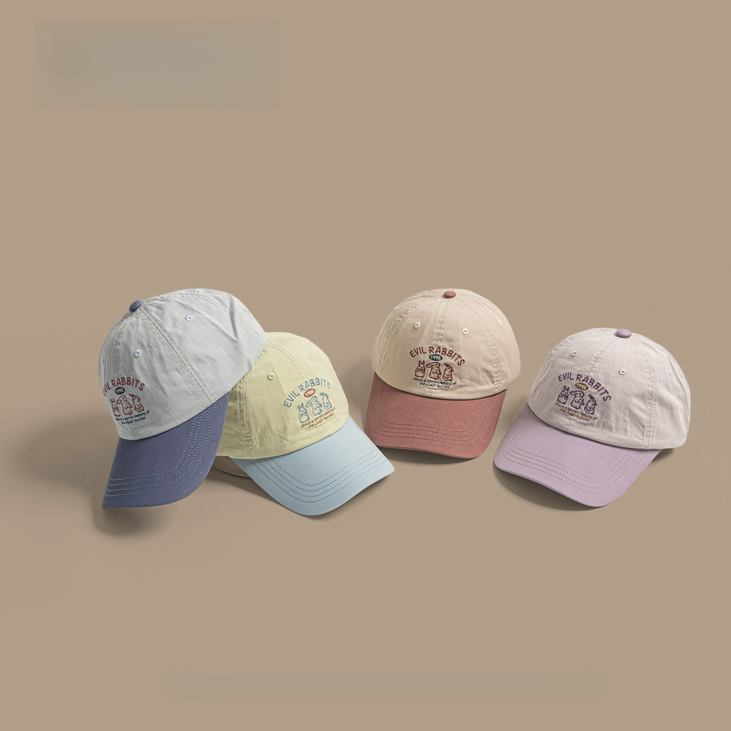 Cute Rabbit Embroidery Color Block Hat