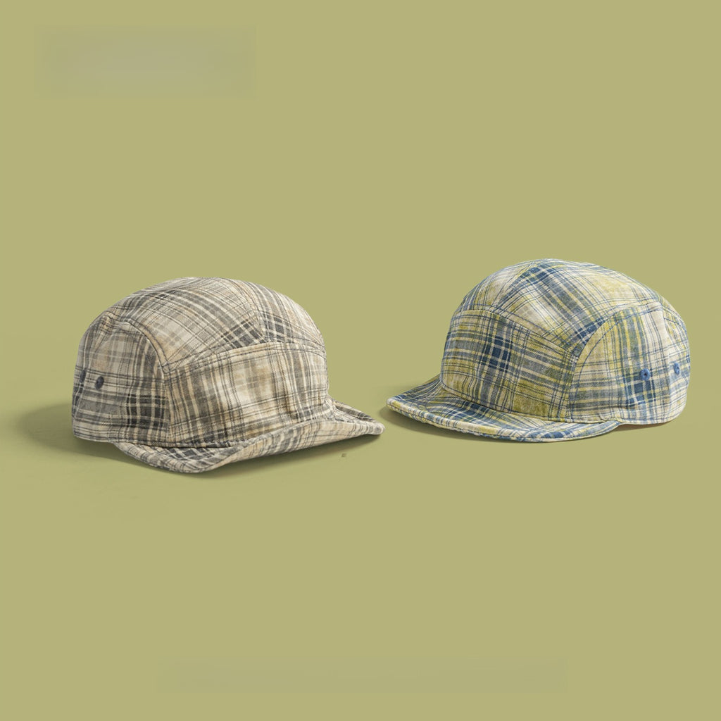 Soft-brimmed Retro Plaid Baseball Cap