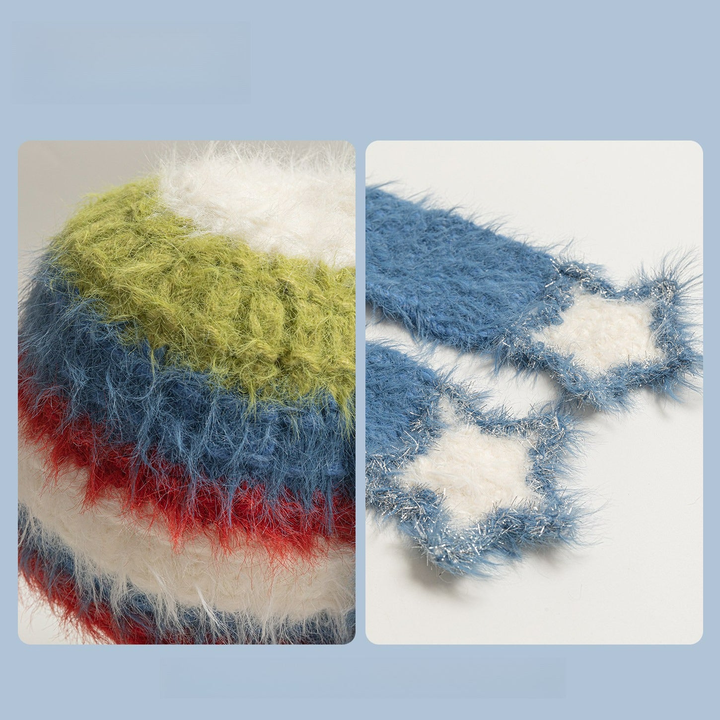 Striped Stars Plush Hat Cute Ears Winter Pullover Hat