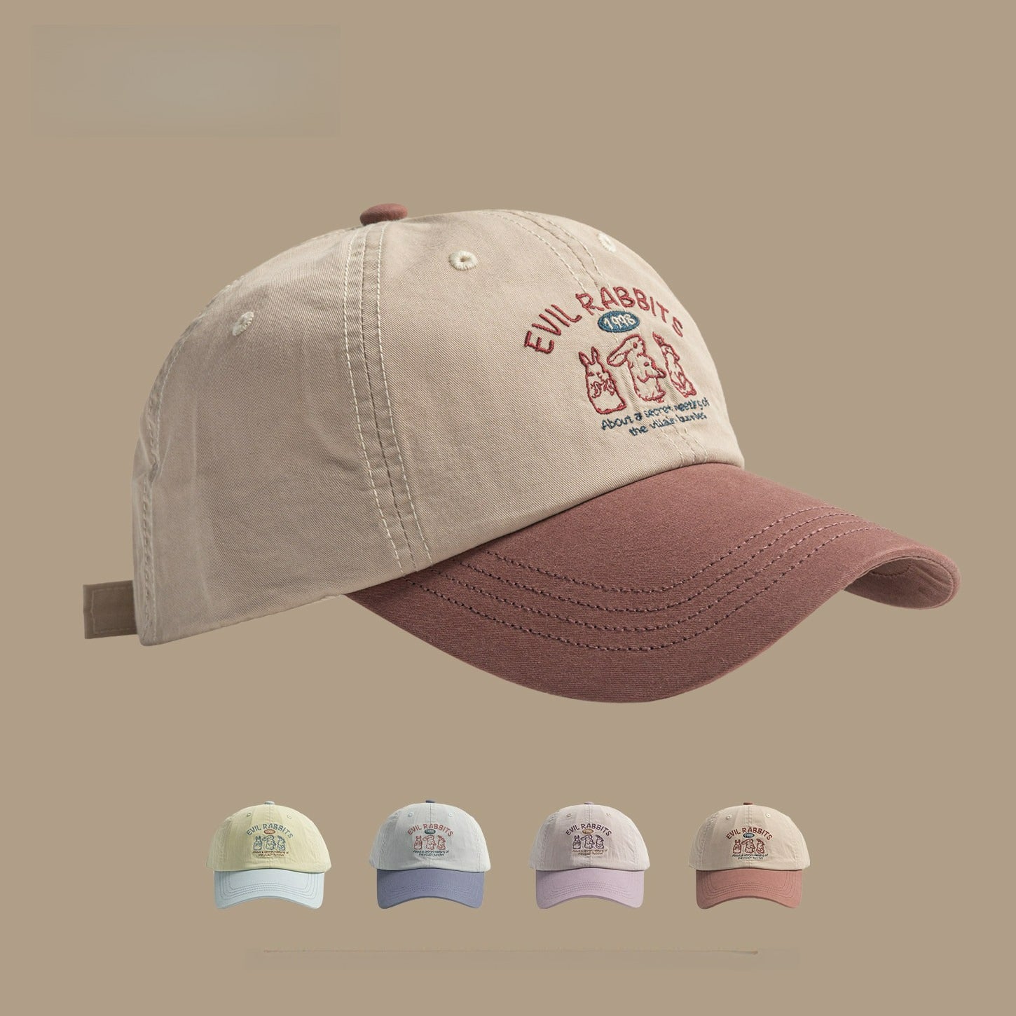 Cute Rabbit Embroidery Color Block Hat