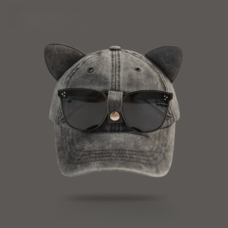 Cat Ears Sunglasses Pink Baseball Cap