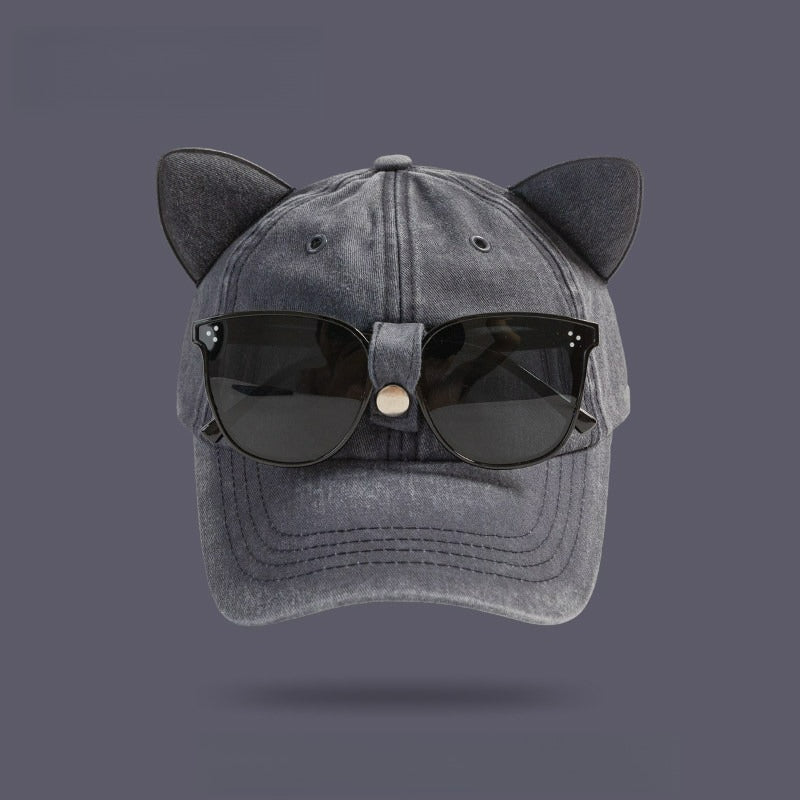 Cat Ears Sunglasses Pink Baseball Cap
