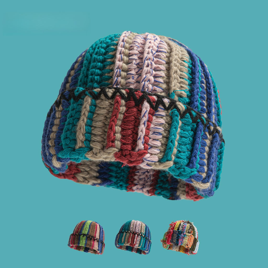 Thick Wool Striped Hip-hop Street Hat