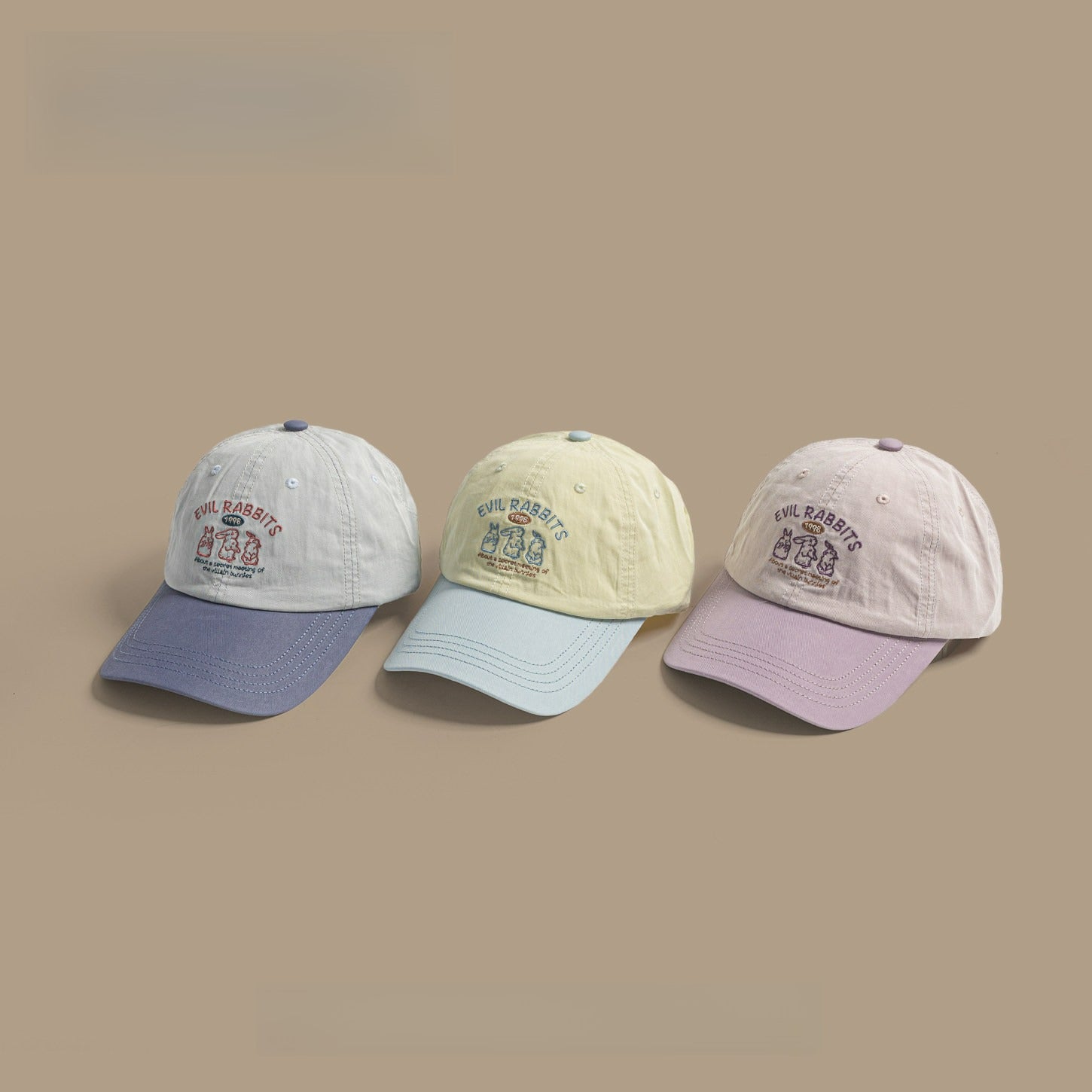 Cute Rabbit Embroidery Color Block Hat