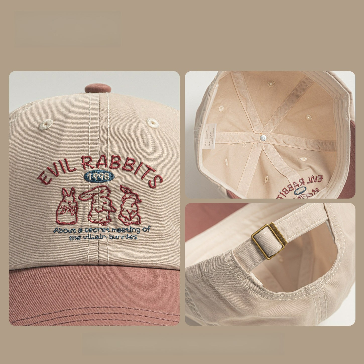 Cute Rabbit Embroidery Color Block Hat