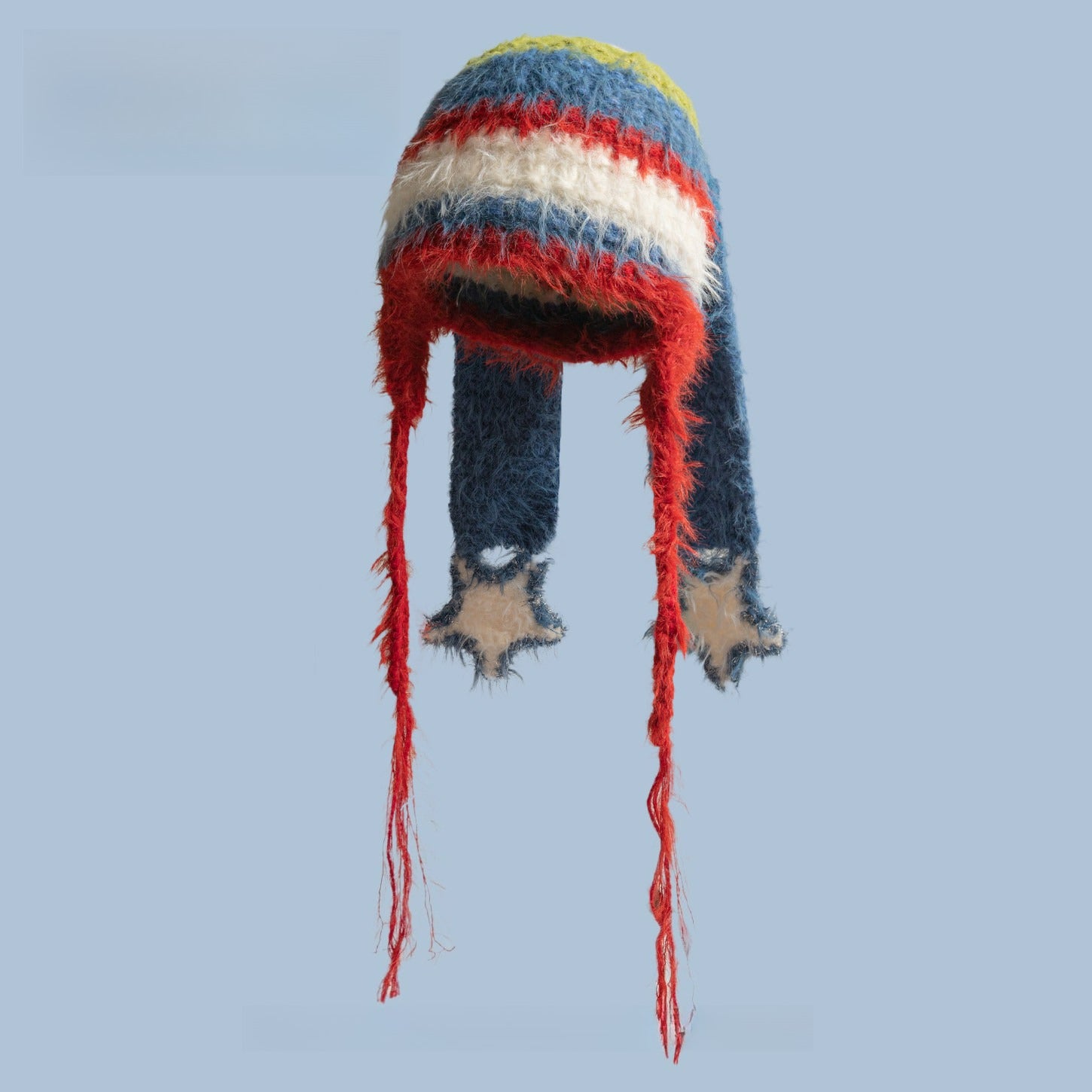 Striped Stars Plush Hat Cute Ears Winter Pullover Hat