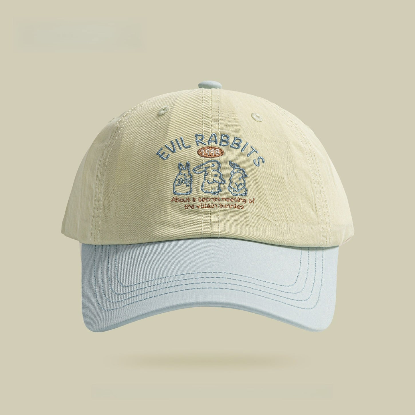 Cute Rabbit Embroidery Color Block Hat