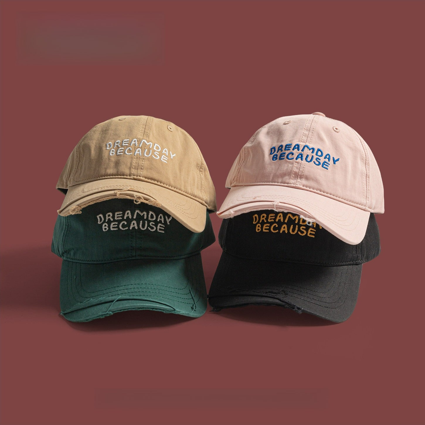 DREAMDAY BECAUSE | Retro Alphabet Embroidery Ripped Baseball Cap