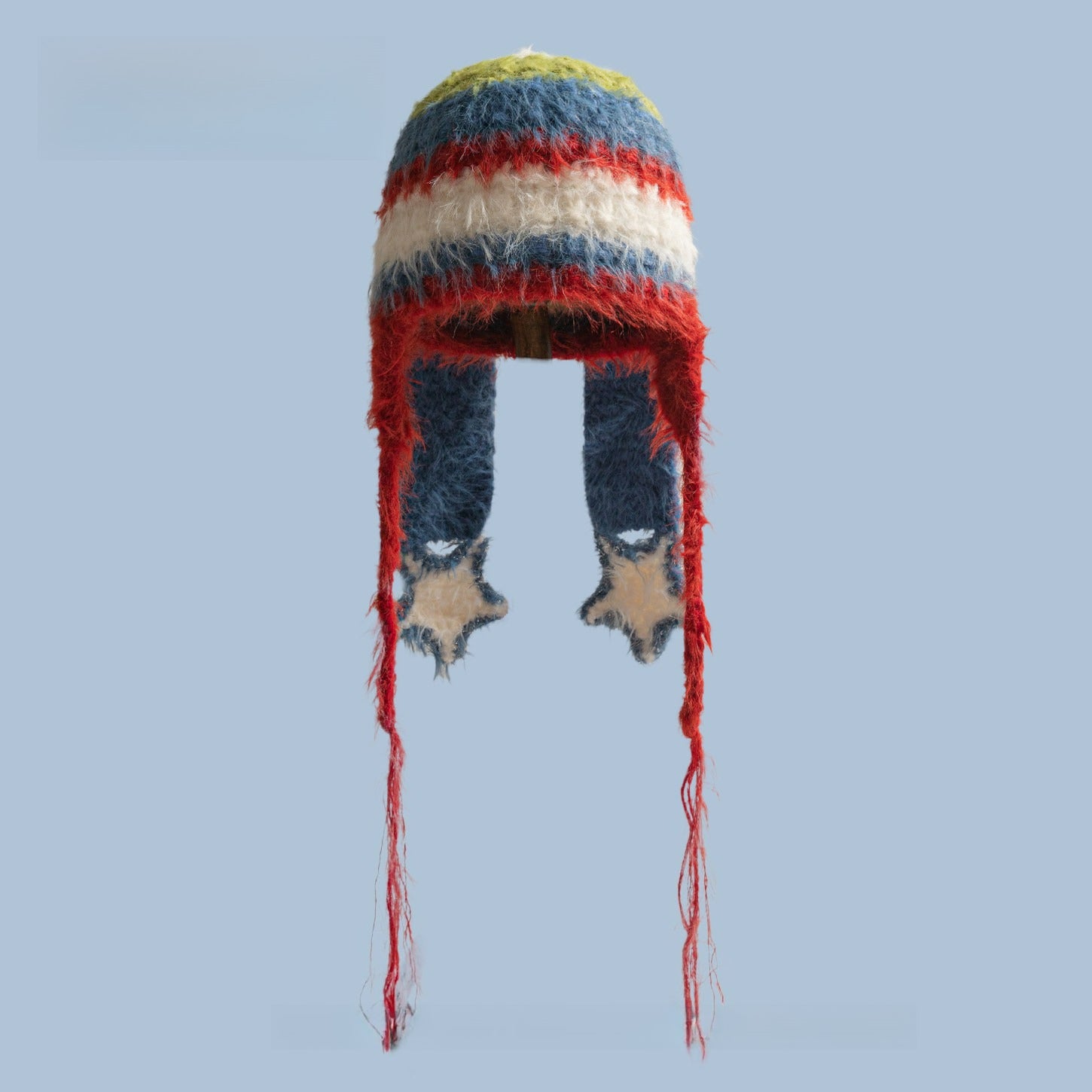 Striped Stars Plush Hat Cute Ears Winter Pullover Hat