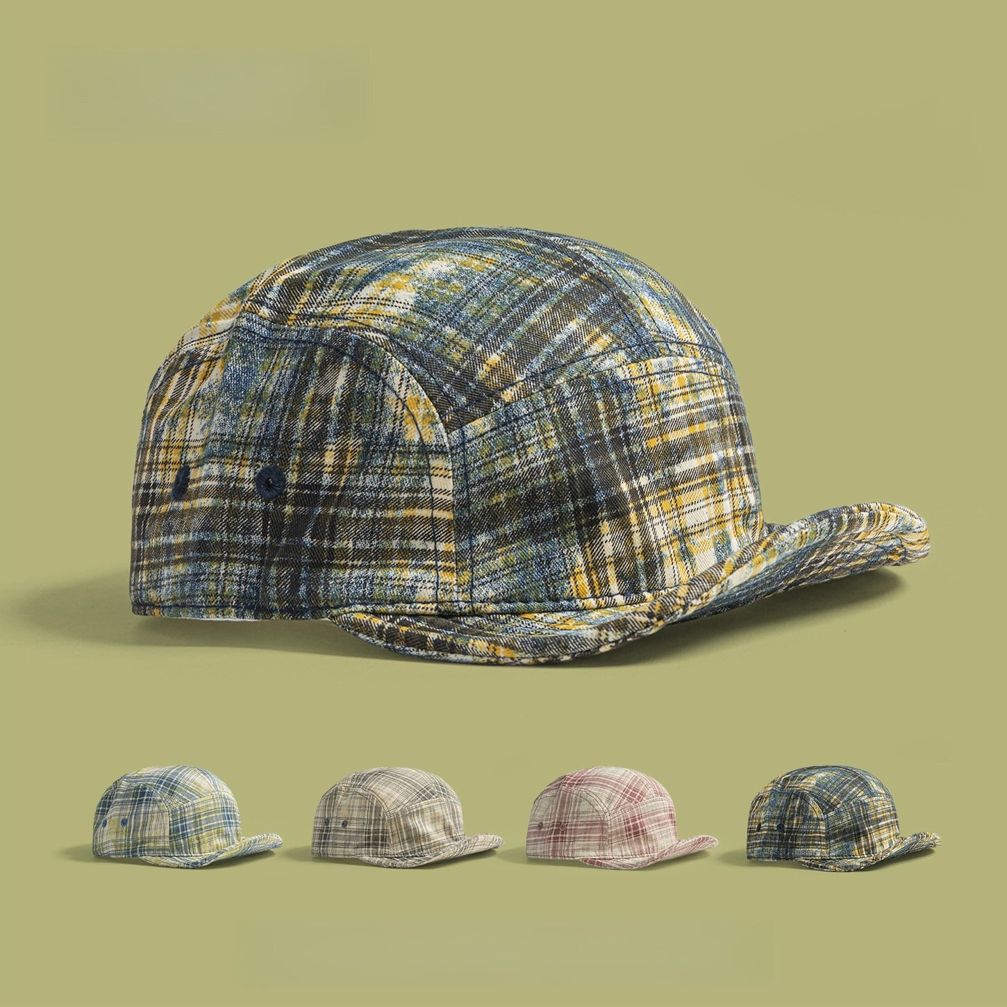 Soft-brimmed Retro Plaid Baseball Cap