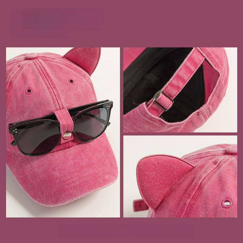Cat Ears Sunglasses Pink Baseball Cap
